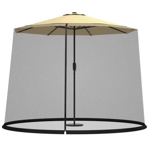 Màn chống muỗi cho dù bàn ngoài trời, phù hợp với dù 9-10 ft, lưới polyester với ống đế chứa nước, cửa khóa kéo cho cắm trại và sân vườn, dễ lắp đặt