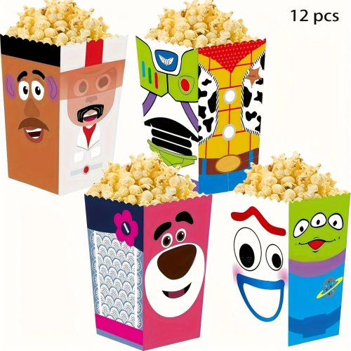 12 pièces boîtes repas jetables Toy Story pour pop-corn, snacks, frites, boîtes cadeaux de fête avec stickers