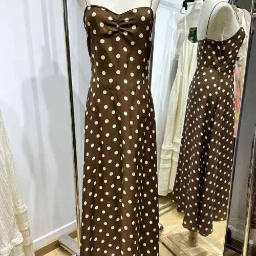 Women's Polka Dot Print Silk Blend Sleeveless V-Neck High Waist Slim Robe
