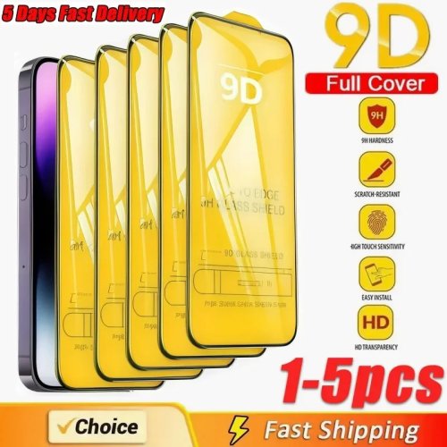 9D Tempered Glass Screen Protector for iPhone 17/16/15/14/13/12/11 Pro Max, X/XS/XR/14/15/16/17 Plus - HD, 1-5 PCS