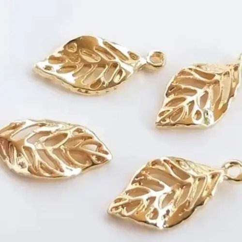 Pendente Folha Oca 3D Banhado a Ouro 14K para DIY Joalharia, Pulseira, Brincos, Adorno de Cabeça