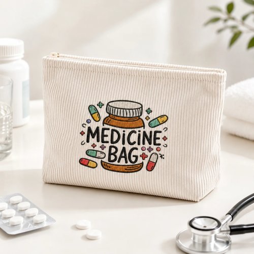 Printed Corduroy Medicine Bag First Aid Pouch for Home Travel Family Medication Organizer Medical Storage Zipper Case