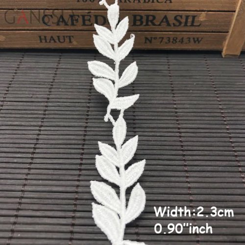 2,3 cm (0,92 pulgadas) Encaje de hojas elegante, encaje de poliéster soluble en agua para bricolaje, prendas, cortinas, faldas (ss-665)