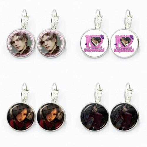 Resident Evil Leon Kennedy Dangle Earrings for Women, Glass Cabochon Drop Earrings, Game Cosplay Jewelry