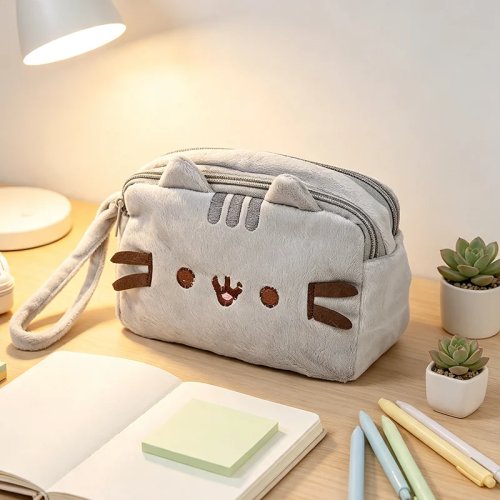 Kawaii Pusheen Fat Cat Cartoon Trousse Scolaire Grande Capacité, Sac de Papeterie pour Étudiants, Pochette de Rangement de Stylos Portative, Trousse de Toilette, Cadeaux