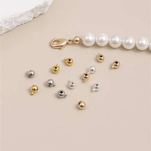 Botón redondo de cuentas con baño de oro 14K – cuenta esférica de posicionamiento para extremos de pulsera y collar DIY, accesorio de joyería de plata