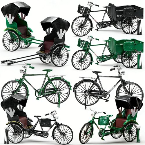 1:10 Scale Classic Retro Alloy Bicycle Model Toy – DIY Assembly Tricycle Rickshaw Model Kit, Hobby Collectibles, Kids Toy