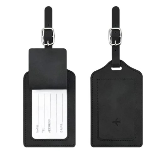PU Leather Luggage Tag – Suitcase ID Name Tag with Address Card, Solid Color Travel Baggage Tag