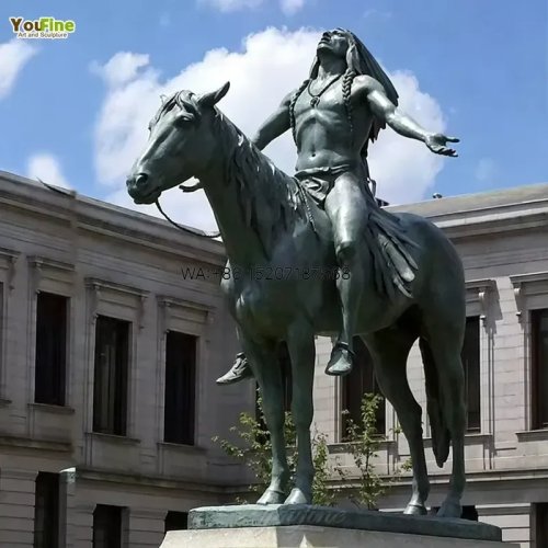 Bronze Equestrian Statue of Native American Chief 'Appeal to the Great Spirit' with Patina