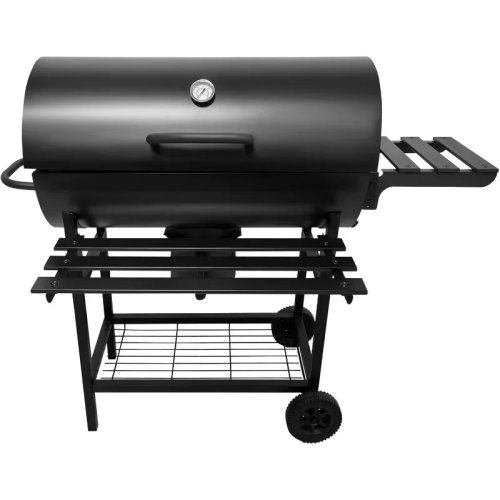 Modern Outdoor Steel Barrel BBQ Grill with Rotisserie & Electric Roaster
