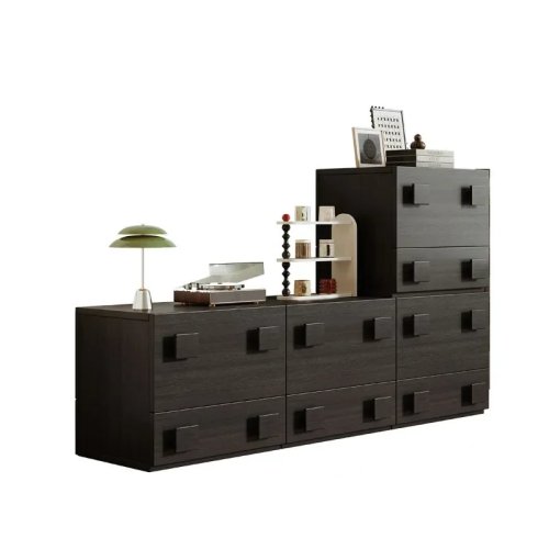 Meuble TV rétro avec portes, armoire haute 8 tiroirs, buffet et rangement pour salon