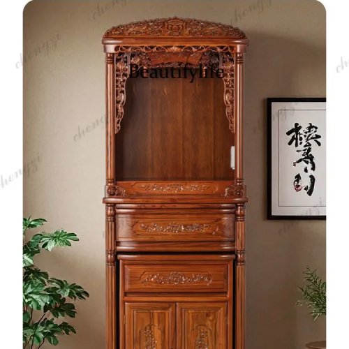 Buddhist Altar Cabinet, Solid Wood Vertical Shrine Table for Home Guanyin Bodhisattva Worship
