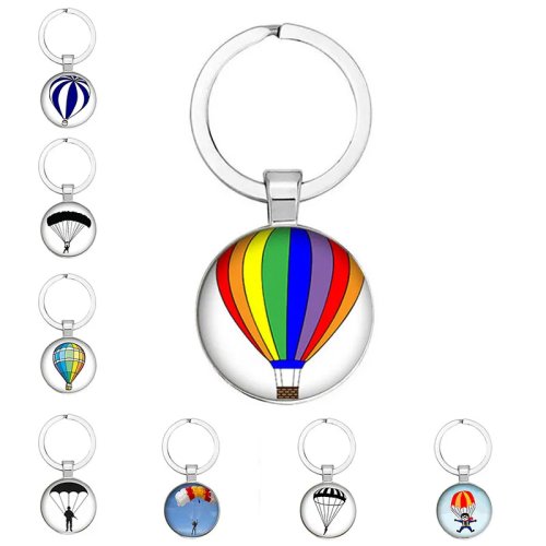 Porte-clés pendentif silhouette de parachutiste 25mm fait main, cabochon en verre rond, sport et loisirs