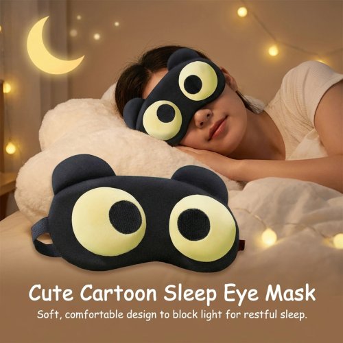 Máscara de Dormir Olhos Grandes Divertida - Tapa-Olhos de Poliéster Transpirável para Viagens, Alivia a Fadiga