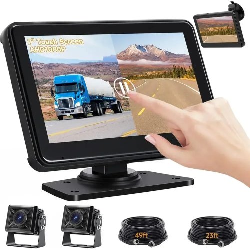 Проводная система камеры заднего вида 7" HD 1080P с сенсорным монитором, 2 камеры заднего вида, цветное ночное видение, IP68
