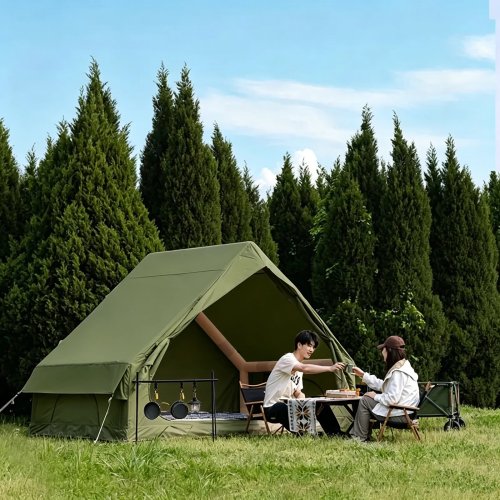 PAKICETUS Opblaasbare Camping Tent met Dakraam, Eenvoudig Op te Zetten, Draagbare Glamping Tent met Opbergtas voor 4-6 Personen Familie Buiten Reizen Feest