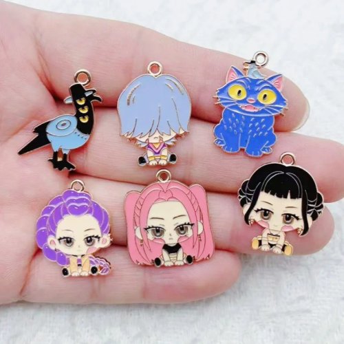 10 unid. pendentes de liga com esmalte, desenho animado, para fazer bijutaria DIY, brincos e porta-chaves