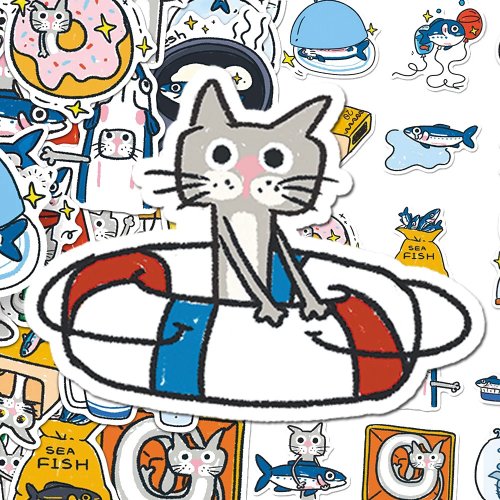 10/30/50pcs Niedliche Wachsmalstift-Zeichnung Katze & Fisch Aufkleber, Cartoon handgezeichnete Tier-Aufkleber für Koffer Handy Laptop, Kawaii Graffiti Sticker