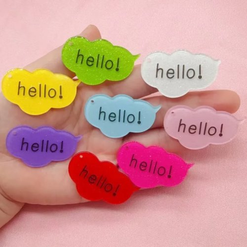 10 uds Llavero Decorativo Acrílico Brillante Hello Bubble Letras Burbuja de Diálogo DIY Colgante con Pegamento Crema