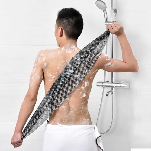 Toalla de baño exfoliante larga de 40 pulgadas, paño de lavado texturizado suave para cuerpo y rostro, exfoliación suave, abundante espuma