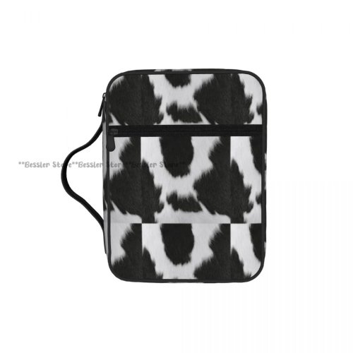 Bible Cover Carrying Case Church Bag with Cowhide Pattern, Protective with Handle, Zipper Pocket, Tablet Handbag