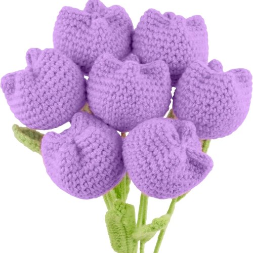 Handgemaakte Haakbloemenboeket, 7 Stuks Gehaakte Tulpenboeketten voor Valentijnsdag, Jubileum, Moederdag, Verjaardag, Vrouw