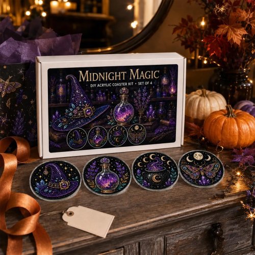 Kit de Arte con Cuentas Halloween para Adultos - Fantasma y Bruja Adorables, Posavasos DIY, Materiales de Manualidades para Principiantes y Fiesta