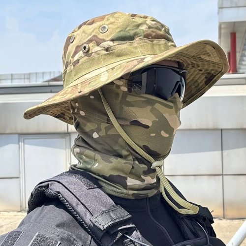 Unisex Outdoor Boonie Hat with Neck Face Mask, UV Sun Protection, Camouflage Adjustable Bucket Cap for Hiking Fishing