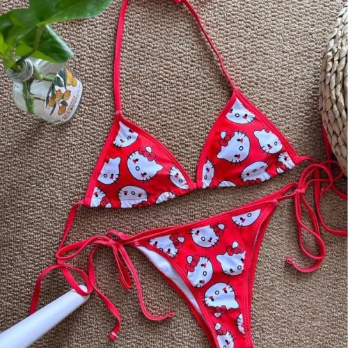 Hello Kitty Two-Piece Swimsuit - Cute Kawaii Backless Swimwear for Pool Party & Holiday Gift