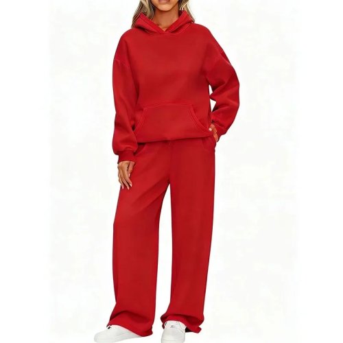 Ensemble sweat à capuche et pantalon large pour femme automne hiver - Survêtement 2 pièces manches longues avec poche kangourou