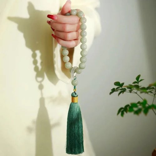Grüner Jade 12mm Perlen Quaste Armband Halskette Tibetische Buddhistische Mala Buddha Anhänger Rosenkranz Yoga Herren Damen Schmuck Anpassbar