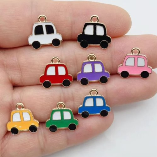10 piezas Dijes de Coche de Dibujos Animados Esmalte Aleación para DIY Joyería Accesorios Aretes Pulseras