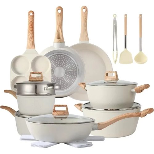 21-Piece Nonstick Cookware Set with Steamer Insert, Induction Compatible Pots and Pans, 28/24/20/18cm