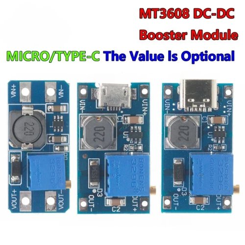 MT3608 DC-DC 승압 모듈 2A 조정 가능 Step Up 컨버터 Type-C Micro USB 2V-24V to 5V 9V 12V 28V