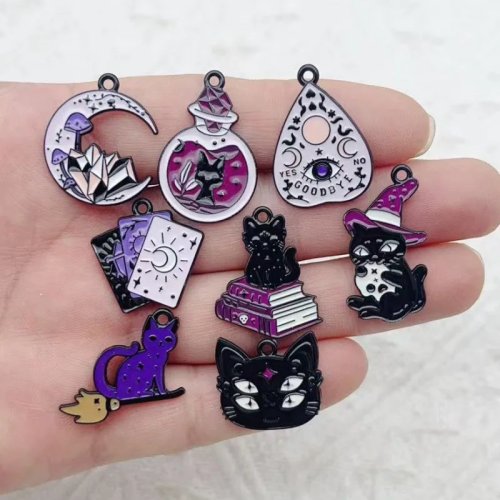 10 peças Magic Cat Poker Eyes Moon Acessórios de Joalharia em Liga, Pendentes, Brincos, Colares, Material DIY Feito à Mão