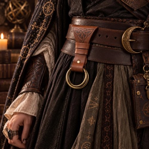 Średniowieczny Pas do Podnoszenia Spódnicy ze Skóry PU z Podwójnym Pierścieniem - Akcesorium Kostiumowe Wiking Celtycki Renesans LARP