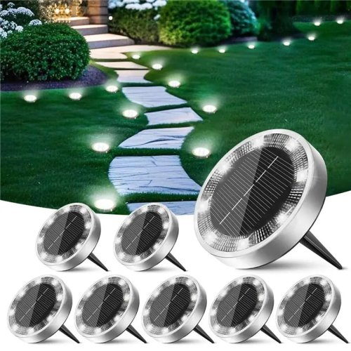 8-Pack Solar Disk Lights, Cool White LED, IP65 Waterproof, Anti-Rust for Outdoor Ground Landscaping