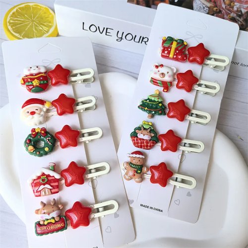 Fermagli per Capelli di Natale per Bambini - Disegni Babbo Natale, Albero, Ghirlanda - Accessori per Capelli in Resina Carini, Leggeri e Resistenti, Regalo Rosso e Verde