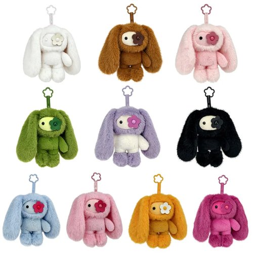 Cute Juju Rabbit Plush Keychain Flower Eye Bunny Kawaii Long Ears Bag Pendant Car Keyring Toy Gift for Girls