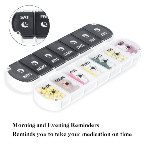 Weekpillendoos 7 dagen, 14 vakjes, pillenorganizer voor medicijnen en tabletten