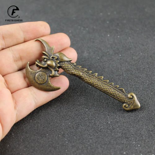 Copper Tibetan Dragon Head Axe Tea Knife & Tea Needle Set – Handcrafted Tea Pet Ornament, Desk Decor & Gift