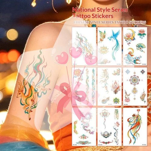 5 feuilles de tatouages temporaires de style chinois, imperméables, longue durée