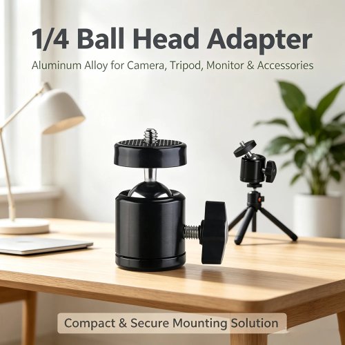 Mini Ball Head Mount for Camera Tripod, 360° Rotatable, Aluminum Alloy with 1/4 inch Screw for DSLR, Phone, Vlog