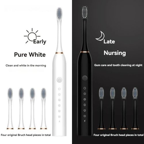 Electric Ultrasonic Toothbrush, 6 Speed Modes, Soft Bristles, USB Rechargeable, Waterproof, Automatic Tooth Cleaner for Adults, Couple Set