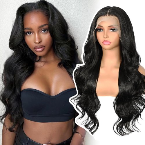 Body Wave Human Hair Wig 1B Black 220% Density 40 Inch 360 5x5 13x6 13x4 HD Transparent Lace Frontal Wig for Women Pre-Plucked Pre-Cut Lace Pre-Bleached Knots Pre-Styled Brazilian Hair