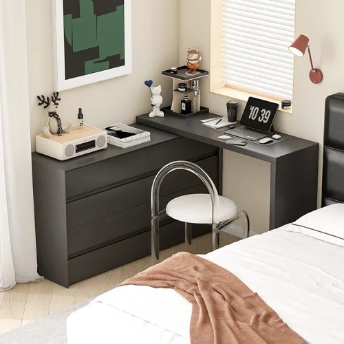 Commode et armoire de rangement pour chambre, meuble intégré avec coiffeuse et bureau