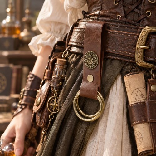 Średniowieczny podnośnik spódnicy dla kobiet ze skóry PU z podwójnym pierścieniem, akcesorium kostiumowe Renaissance Viking LARP Halloween cosplay