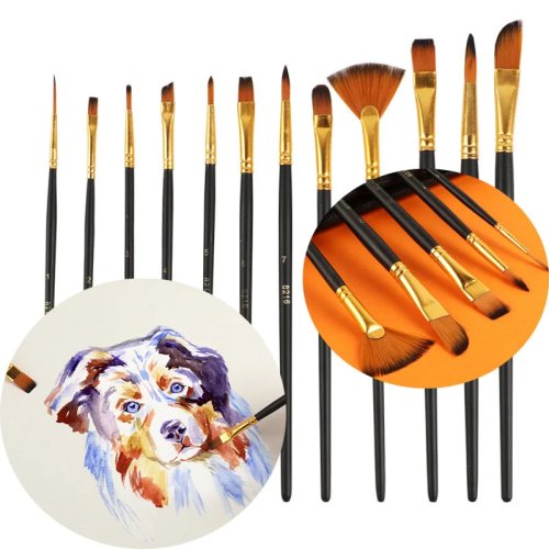 12-Piece Artist Paint Brush Set - Nylon Brushes for Oil, Acrylic & Watercolor Painting