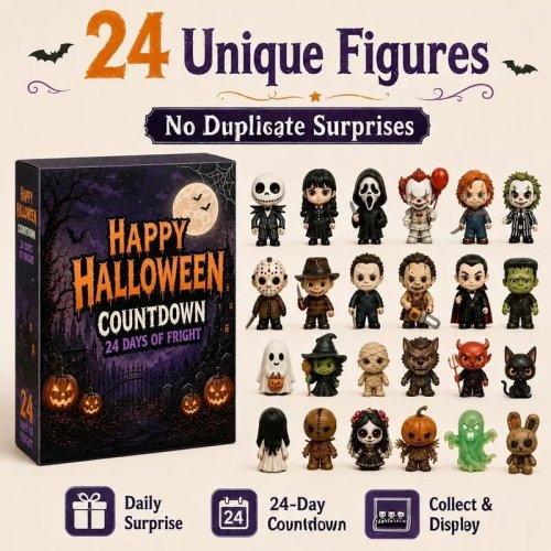 Kalender Advent Halloween 24 Hari Hitung Mundur dengan 24 Mini Figure Film Horor, Dekorasi Meja & Pesta, Hadiah Kejutan