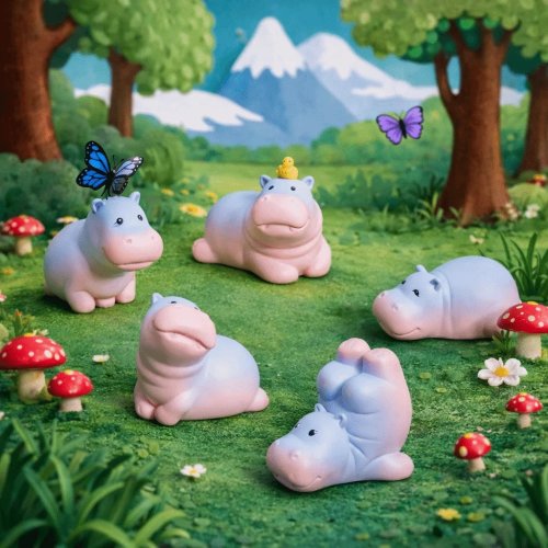 Figurine d'hippopotame en résine, miniature de style cartoon, 6 modèles